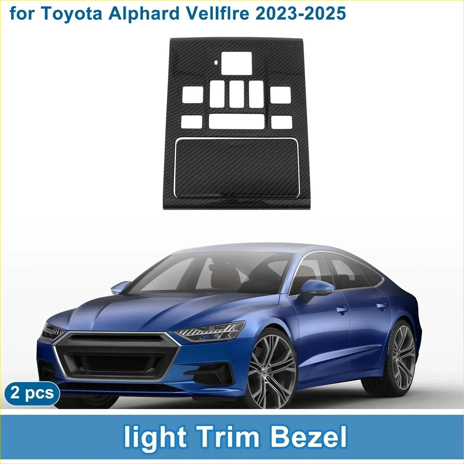 Black carbon fiber front row light trim bezel for toyota alphard vellfire 2023-2025 shown from the back side