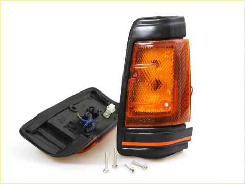 Front signal light x2 for nissan datsun 720 ute 1980-1989 with black and orange rectangular textured lens side markers
