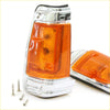 Chrome finished rectangular amber front signal light with textured lens and ribbed base for nissan datsun 720 1980-1989