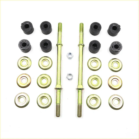 Two greenish-yellow metal front stabilizer link rods with black rubber bushings for nissan navara d22 np300