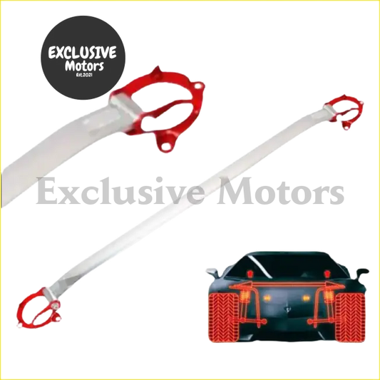 Front strut bar tower brace for toyota mark x x120 with red and white angular motorcycle handlebar guard design