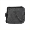 Back side of bright black plastic front tow hook cap with molded tabs for toyota rav4 2009-2012