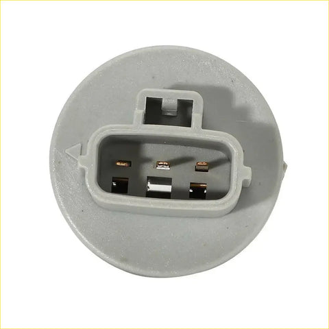 Gray plastic front turn signal light bulb socket plug with three metal contacts for toyota tundra tacoma back side