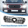 Front upper bonnet bumper grille for Toyota Land Cruiser LC200 with chrome finish, black mesh, and central oval emblem