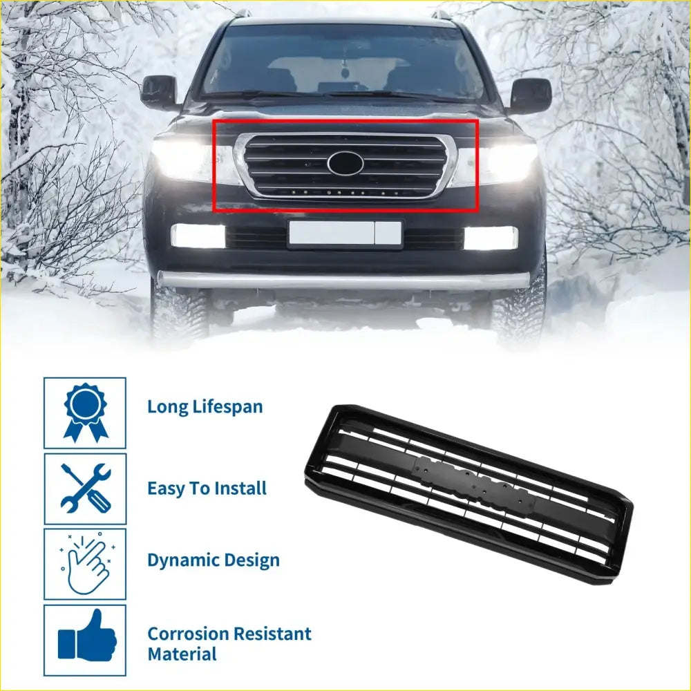 Front Upper Bumper Grille for Toyota Land Cruiser (2007-2012) Black - Exterior