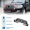 Front upper bumper grille for Toyota Land Cruiser LC200 with black chrome circular emblem and angular mesh design