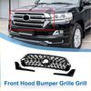 Black front upper bumper grille for Toyota Land Cruiser LC200 with geometric lattice design and central circular cutout