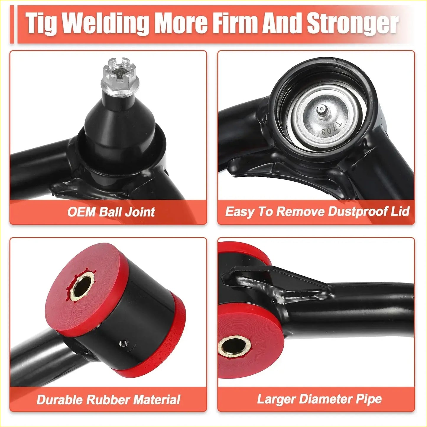 Front upper control arm ball joint for toyota 4runner with black and red rubber and larger diameter pipe