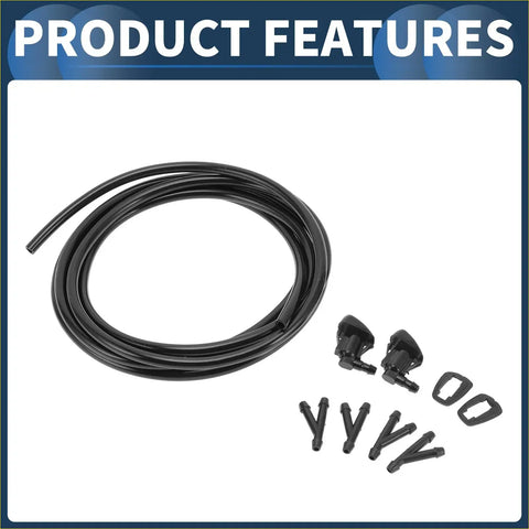 Black rubber front windshield washer hose kit with two spray nozzles and connectors for toyota sienna 2011-2020