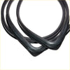 Black rubber front windshield weatherstrip seal for Nissan Caravan Homy 1993-2001 shown from back side