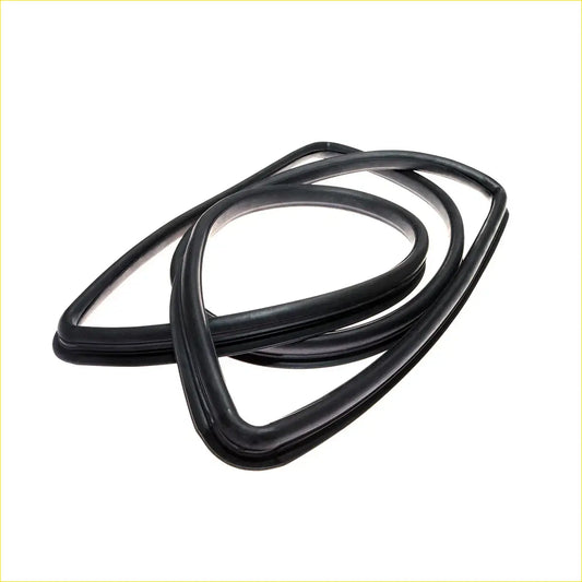 Black rubber front windshield weatherstrip seals for Toyota Hilux 1978-1983 shown from the back side