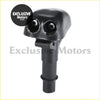 Front windshield wiper washer jet nozzle in black plastic with two circular openings for mitsubishi vehicles
