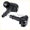 Black plastic front windshield wiper washer jet nozzles for Mitsubishi vehicles showing the back side of product