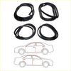 Black rubber weatherstrip seals for mitsubishi galant eterna 1980-1984 front and rear car windows shown coiled with diagram