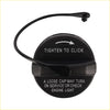 Black plastic fuel cap with integrated handle and tether for jeep wrangler jk tj 2003–2018 shown from back side