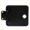 Black metal hinge with circular cutout and mounting holes for fuel door cover on mitsubishi l200 delica pajero 1985-1995