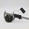 Black circular fuel gauge sending unit with six holes and gold metal top measured by digital caliper for Toyota Hilux SR5