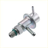 Silver metallic fuel injection pressure regulator with hex nut green o-ring and two threaded ports for toyota 4runner