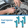 Turquoise fuel injectors with black threaded bases and metallic connectors for 2.4L Toyota Highlander 2001-2004 back view