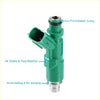 Fuel injector 4 x pcs for toyota prius and scion x with green plastic body metallic base and pre-installed o-ring