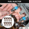 Blue and black metallic fuel injector held in hands with an inset of eight for toyota 4runner 2004-2009 4.7l brown