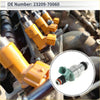 Yellow plastic fuel injector with metallic tip and black seal for toyota gx71 1ge engine installed on engine view