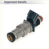 Black and silver fuel injector with red o-ring for Toyota Tacoma SR5 2.4 1998-2000 shown from the back side