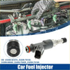 Fuel injector nozzle for toyota tacoma 2.7l gray and black with metallic tip and orange o-ring seal shown from back side