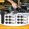 Black fuel injector seal o-ring kit with assorted black and translucent nbr rubber seals and metal fittings for toyota 3vze 3.0