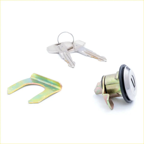 Chrome finished fuel lid gas lock cylinder with keys and greenish yellow metal clip for nissan datsun pathfinder