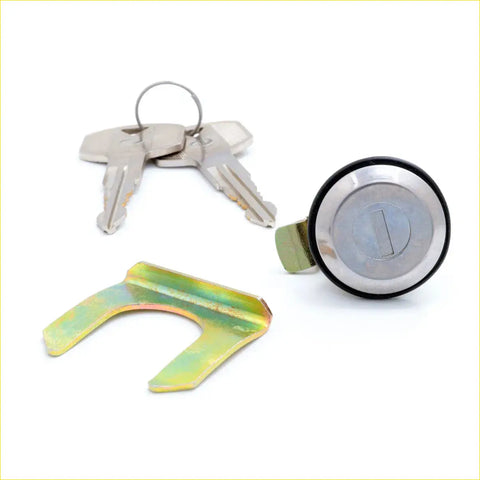 Chrome finished cylindrical fuel lid gas lock with black rubber trim and keys for nissan sunny 120y 130y 140y 150y