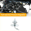 Silver metallic fuel pressure regulator with cylindrical body threaded fittings and mounting brackets for toyota 4runner