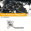 Silver metallic fuel pressure regulator with cylindrical body flange mount and curved outlet pipe for toyota tundra