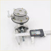 Gray metallic fuel pump with brass screws and silver handle next to digital caliper for Nissan Datsun 411 520 521 710