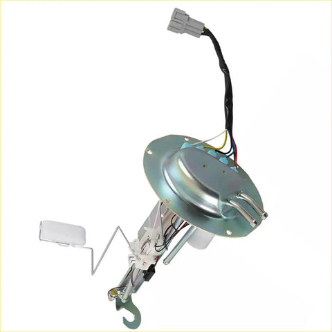 Silver metallic fuel sender unit with fuel pump and gray electrical connector for Nissan Patrol GU Y61 4.8 back side view