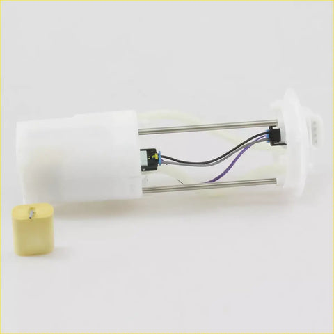 White plastic fuel suction pump tube with metallic rods and colored wiring featuring a yellow cap for toyota hilux