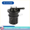 Black plastic fuel system rollover valve with white cap and short hose for dodge ram 1500 2500 3500 back side view