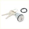 Silver fuel tank gas filler lock cylinder with two keys and black rubber seal for toyota hilux 1983-1988
