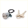 Silver-toned metal fuel tank gas filler lock cylinder with matching keys and black rubber gasket for toyota hilux 78-83