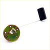 Green painted metal fuel tank gauge sending unit with black float and silver wire for toyota hilux 1978-1983 back side