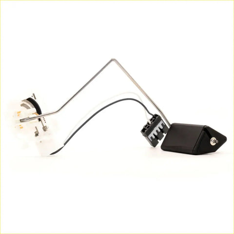Back view of black plastic fuel tank gauge sending unit with chrome metal tube and wiring for Toyota Hilux MK6 SR5 4WD