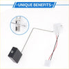 Black rectangular fuel tank sending unit with metallic rod and red black wiring for Toyota Highlander 2004 to 2013