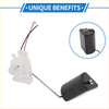 Fuel tank sending unit for toyota rav4 with black fuel sender, white plastic float, and red black wiring backside view