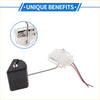 Black and white metal fuel tank sending unit with rod and wiring for Toyota RAV4 2006-2018 shown from back side