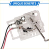 Backside of a white plastic fuel tank sending unit for Toyota Terios A/T with black and red wires connected to terminals