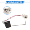 Fuel tank sending unit for toyota tundra with black rectangular body white plastic connectors and metal float arm