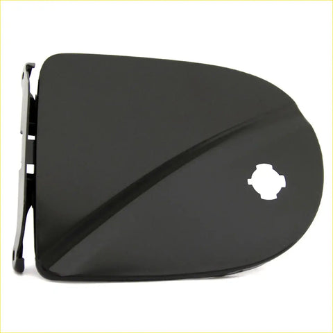 Black glossy plastic rearview mirror housing with circular mounting hole shown from back for nissan navara d40 fuel door cover