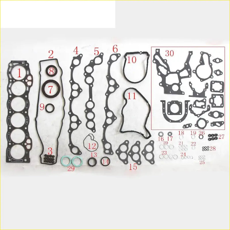 Black rubber gasket set with numbered parts for engine repair by gasket pro for toyota cressida crown soarer 2.0
