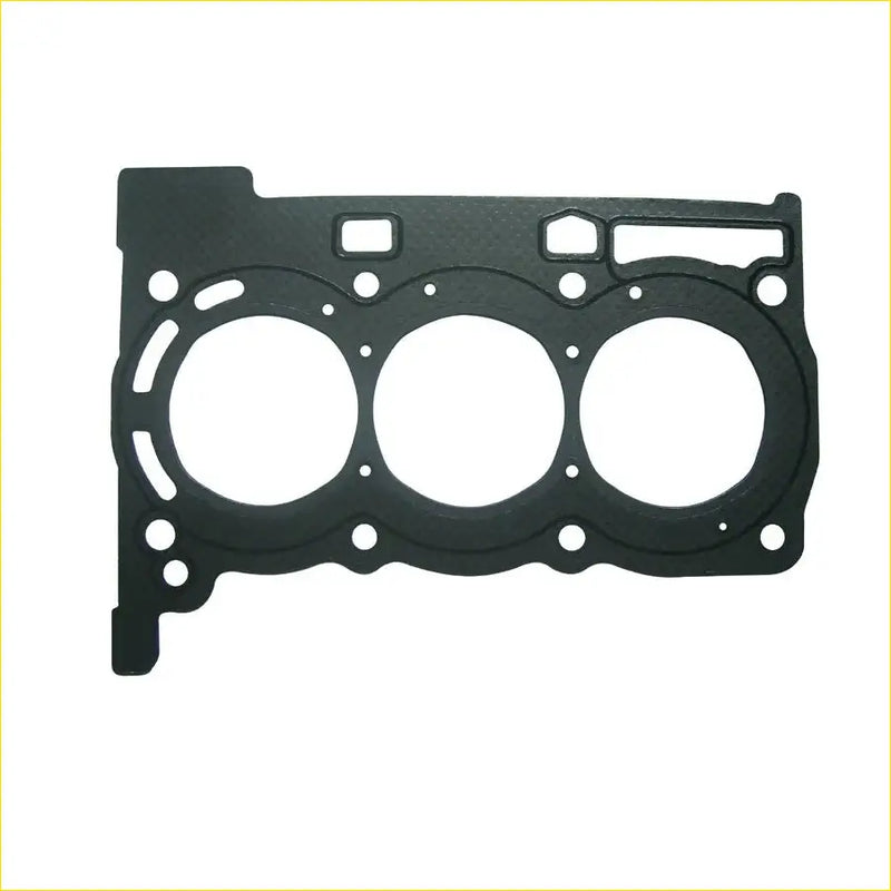 Black engine head gasket with three circular openings and precise cutouts for toyota yaris 1krfe cylinder head