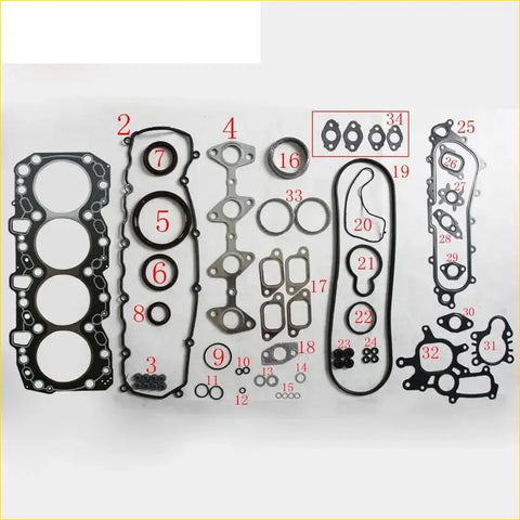 Black rubber gasket set with metallic parts for engine assembly for toyota landcruiser hilux 3.0 1kz te